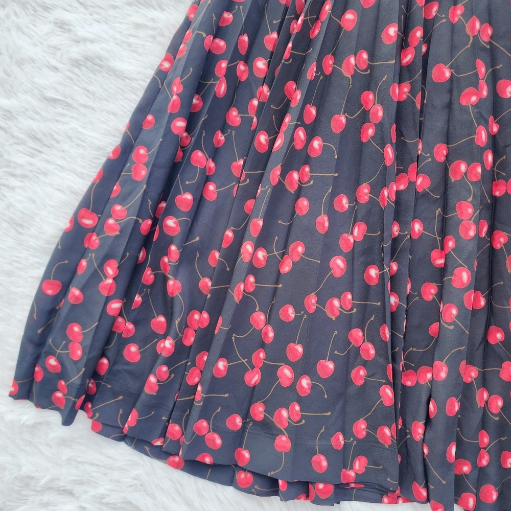 J. Crew Pleated Accordian Blackβ Cherry Print Skirt - Picture 4 of 9
